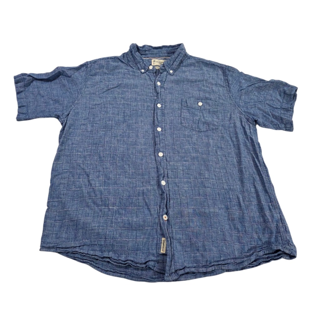 Weatherproof Vintage Button Up Shirt Mens Blue L Washable Linen Button Down Tee
